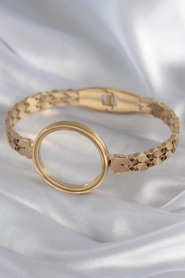 316L Çelik Gold Renk Arpa İşleme Açılabilir Fanus Model Kadın Kelepçe - TJ-BB5911 - Resim 3