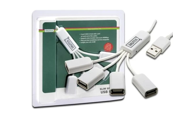 Digitus DA-70216 USB2.0 4'lü Kablo şeklinde beyaz hub ürün görseli 1