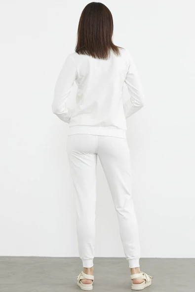 Fermuarlı Jogger Eşofman Takım - Ekru - Resim 6