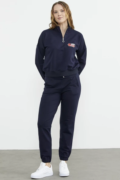 Jogger Dik Yaka Eşofman Takım - Lacivert - Resim 5