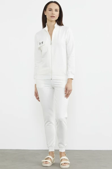 Fermuarlı Jogger Eşofman Takım - Ekru - Resim 2
