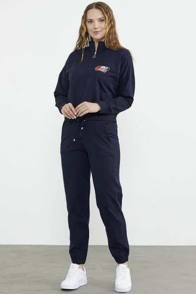 Jogger Dik Yaka Eşofman Takım - Lacivert - Resim 2