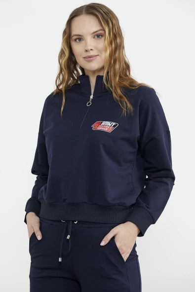 Jogger Dik Yaka Eşofman Takım - Lacivert - Resim 4