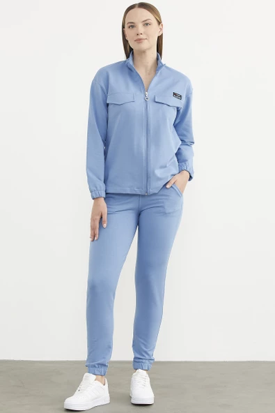 Oversize Cep Detaylı Eşofman Takım - Mavi - Resim 2