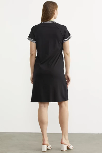Marine Detaylı Düğmeli Penye Elbise - Siyah - 5
