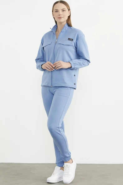 Oversize Cep Detaylı Eşofman Takım - Mavi - Resim 5
