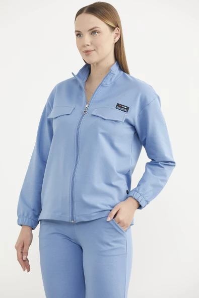 Oversize Cep Detaylı Eşofman Takım - Mavi - Resim 3