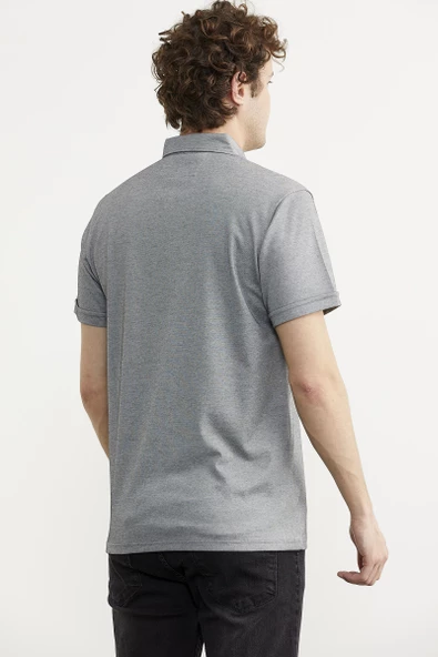 Slim Fit Düğmeli Polo Yaka Tişört - Gri - 6