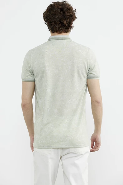 Slim Fit Triko Polo Yaka Tişört - Yeşil - Resim 4