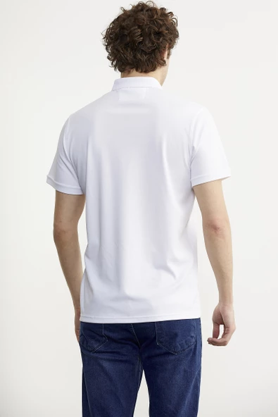 Slim Fit Düğmeli Polo Yaka Tişört - Beyaz - Resim 7