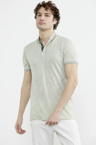 Slim Fit Triko Polo Yaka Tişört - Yeşil - Resim 3