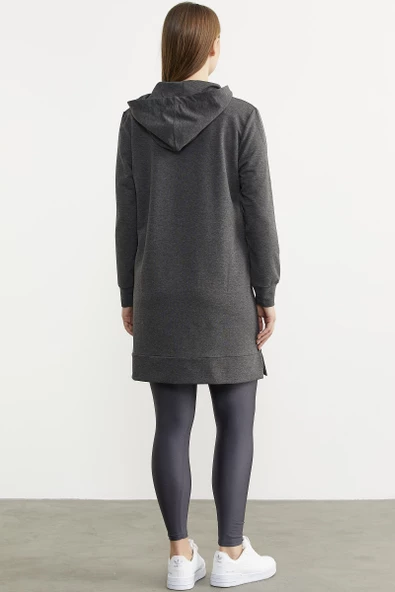 Taş Detaylı Kapüşonlu Tunik Sweatshirt - Antrasit - 6