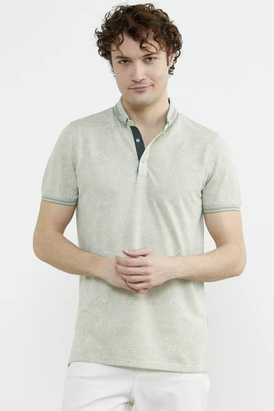 Slim Fit Triko Polo Yaka Tişört - Yeşil ürün görseli 1