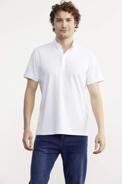 Slim Fit Düğmeli Polo Yaka Tişört - Beyaz ürün görseli 1