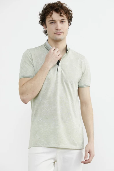 Slim Fit Triko Polo Yaka Tişört - Yeşil - Resim 2