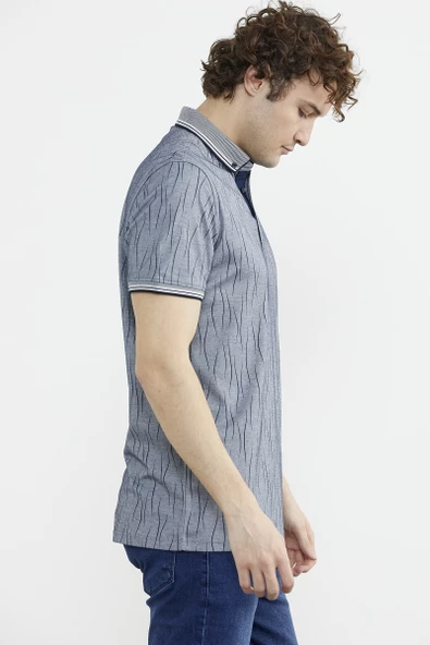 Polo Yaka Slim Fit Desenli Tişört - Lacivert - Resim 6