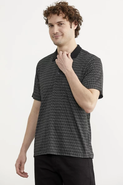 Polo Yaka Cepli Regular Fit Tişört - Siyah - 2
