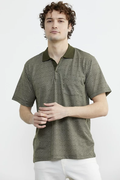 Regular Fit Polo Yaka Desenli Tişört - Yeşil ürün görseli 1