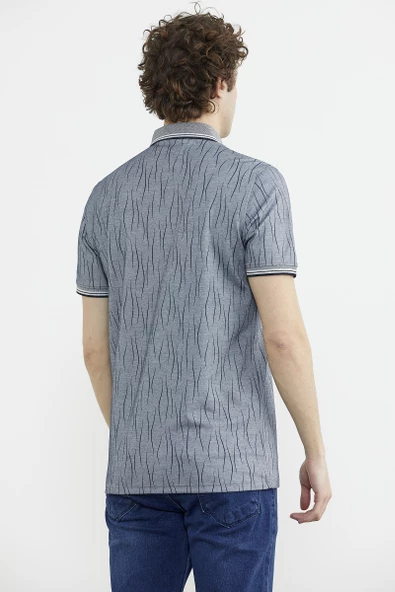 Polo Yaka Slim Fit Desenli Tişört - Lacivert - Resim 7