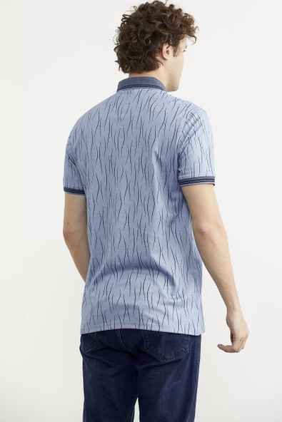 Polo Yaka Slim Fit Desenli Tişört - Indigo - 5
