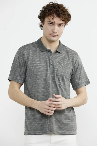 Polo Yaka Cepli Regular Fit Tişört - Haki