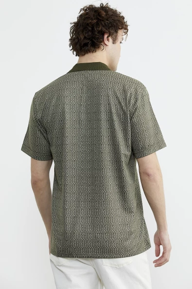 Regular Fit Polo Yaka Desenli Tişört - Yeşil - Resim 4