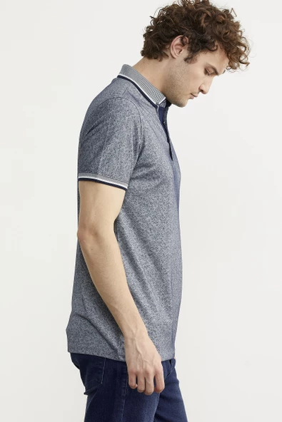Polo Yaka Slim Fit Desenli Tişört - Lacivert - 4