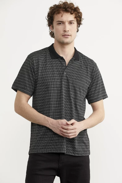 Polo Yaka Cepli Regular Fit Tişört - Siyah - 6