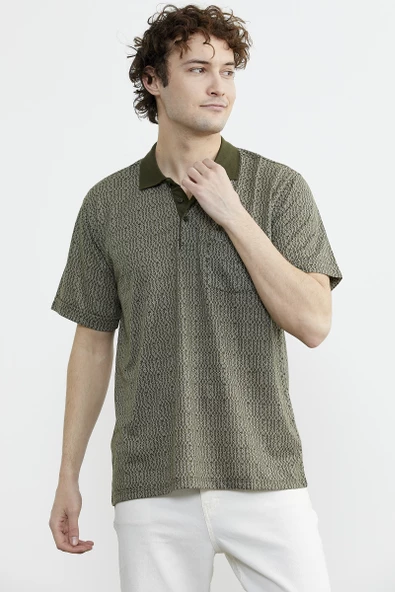 Regular Fit Polo Yaka Desenli Tişört - Yeşil - Resim 2