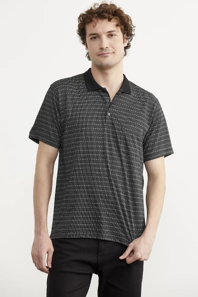 Polo Yaka Cepli Regular Fit Tişört - Siyah - 4