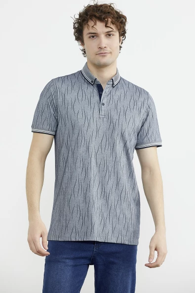 Polo Yaka Slim Fit Desenli Tişört - Lacivert ürün görseli 1