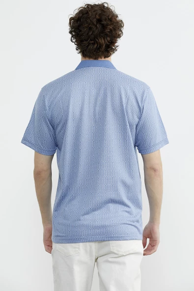 Regular Fit Polo Yaka Desenli Tişört - Mavi - 5