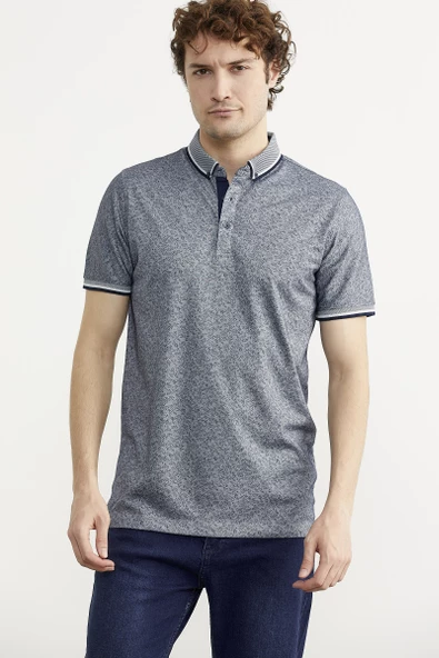 Polo Yaka Slim Fit Desenli Tişört - Lacivert