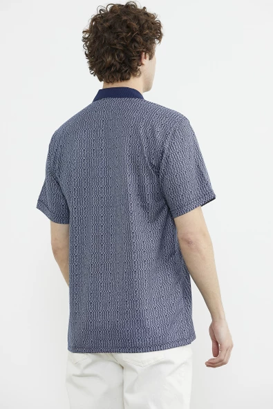 Regular Fit Polo Yaka Desenli Tişört - Lacivert - Resim 6