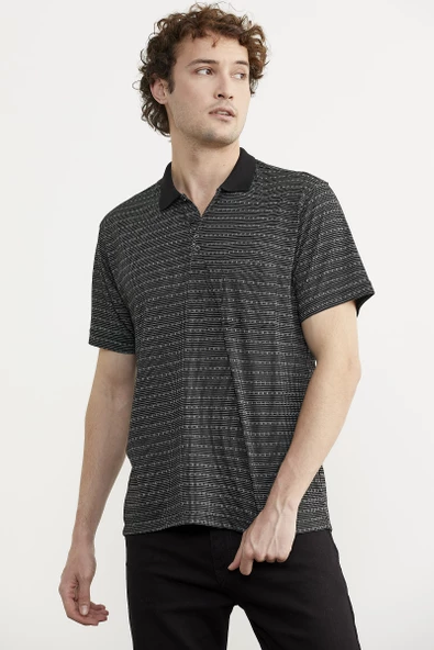 Polo Yaka Cepli Regular Fit Tişört - Siyah - 5