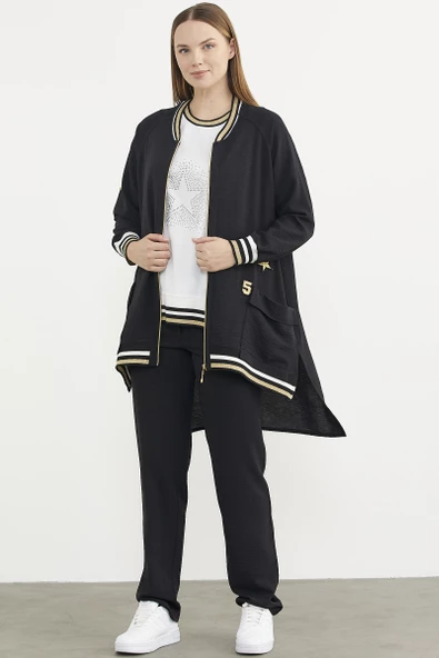 Rahat Kalıp Üçlü Krep Takım - Siyah - Resim 2