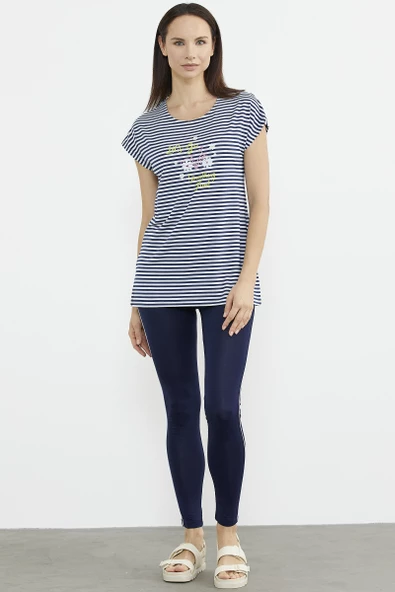 Çizgi Kombinli Taytlı İkili Takım - Lacivert - Resim 2