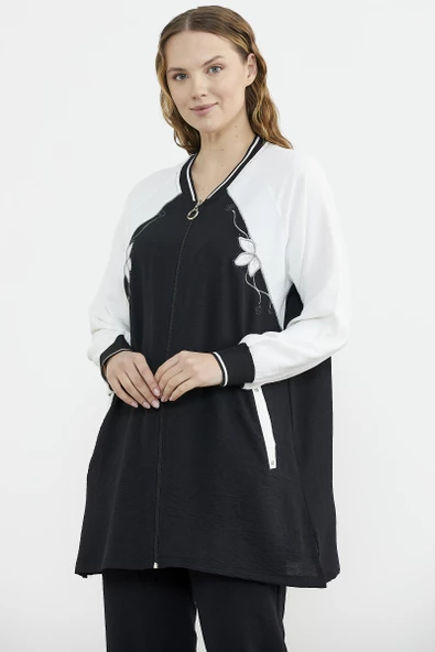 Nakış Detaylı Tunik Krep Takım - Siyah - Resim 2