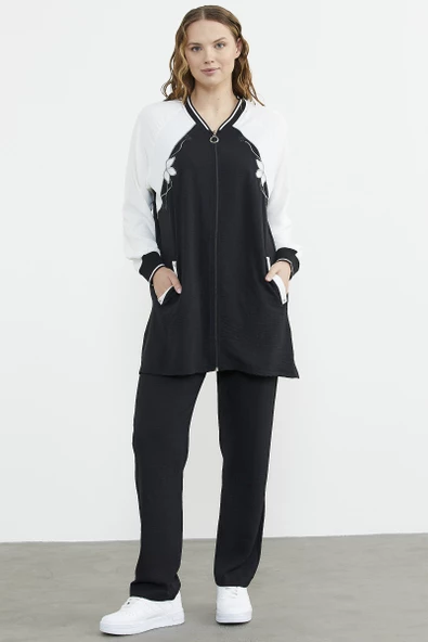 Nakış Detaylı Tunik Krep Takım - Siyah - Resim 5
