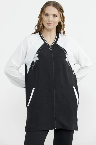 Nakış Detaylı Tunik Krep Takım - Siyah - Resim 3