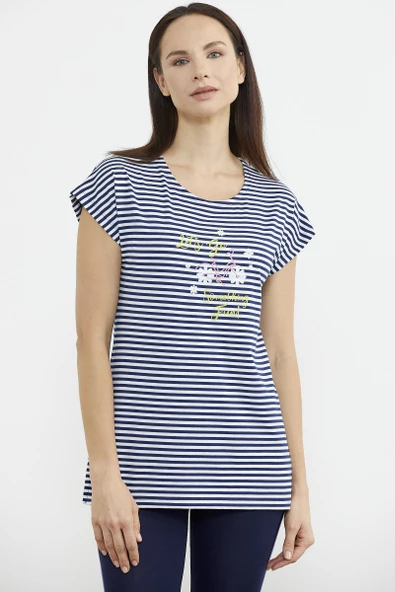 Çizgi Kombinli Taytlı İkili Takım - Lacivert - Resim 3