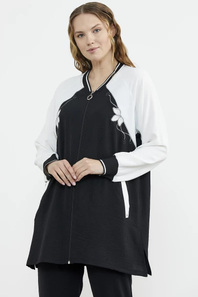 Nakış Detaylı Tunik Krep Takım - Siyah - Resim 4