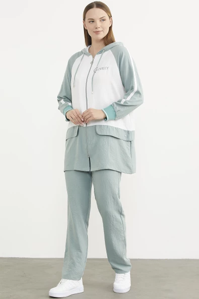 Fermuarlı Tunik Krep Takım - Yeşil - Resim 6