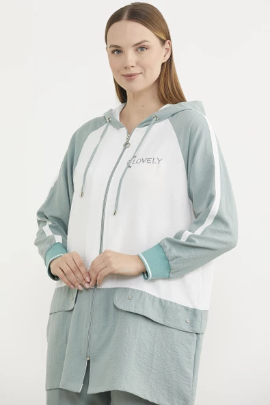 Fermuarlı Tunik Krep Takım - Yeşil - Resim 3