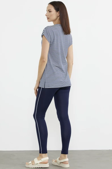 Çizgi Kombinli Taytlı İkili Takım - Lacivert - Resim 6