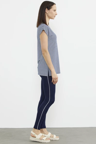 Çizgi Kombinli Taytlı İkili Takım - Lacivert - Resim 5