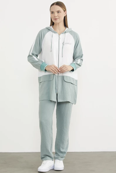 Fermuarlı Tunik Krep Takım - Yeşil - Resim 2