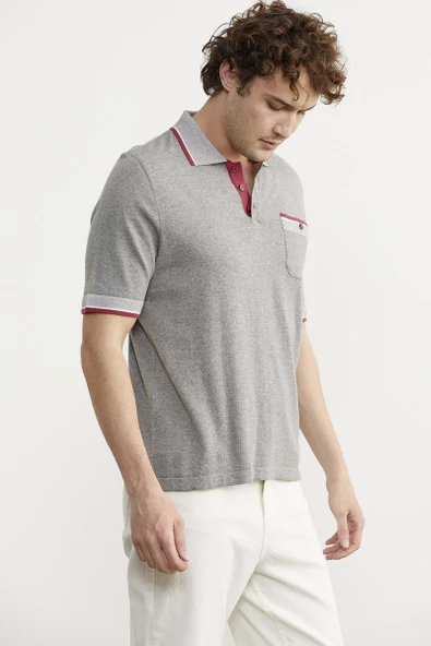 Renk Kombinli Cepli Koton Triko Tişört - Gri - Resim 4