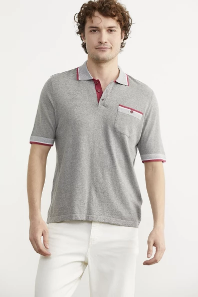 Renk Kombinli Cepli Koton Triko Tişört - Gri ürün görseli 1