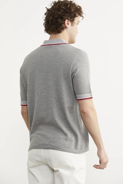 Renk Kombinli Cepli Koton Triko Tişört - Gri - Resim 5